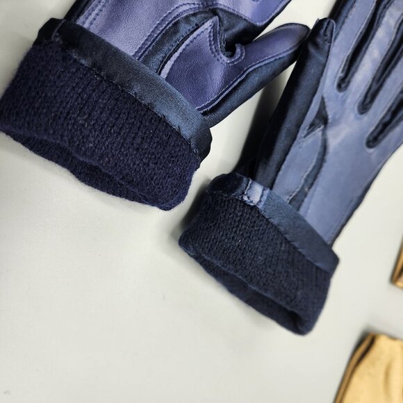 Faux Leather Gloves Black & Yellow Stretchy Lot of 2 Wrist Length Vtg - Picture 12 of 12